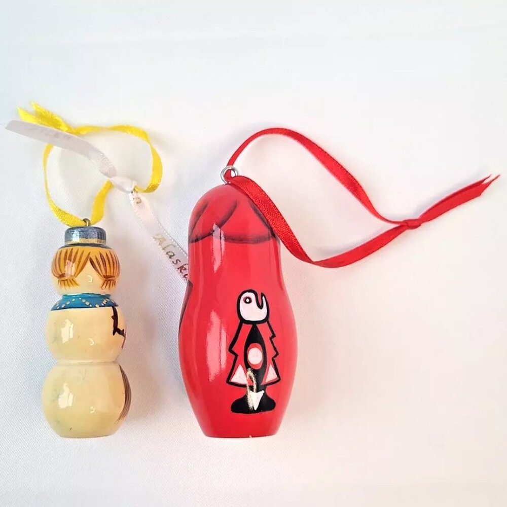 Sitka Alaska Christmas Ornament Lot Lacquered Wood Hand Painted Folk Art Vintage - Picture 5 of 7